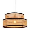 Suspension gigogne 2 abat-jours rotin et tissu noir