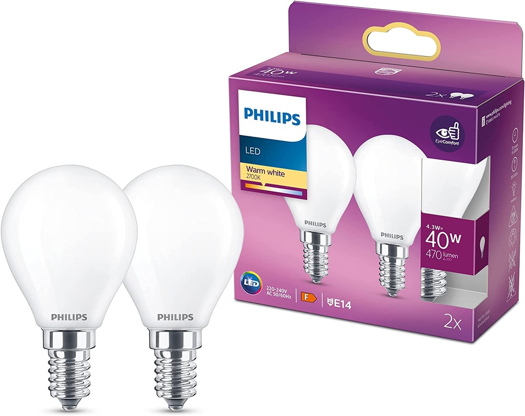 [E1440W] Lot de 2 ampoules LED E14 40 W blanc chaud