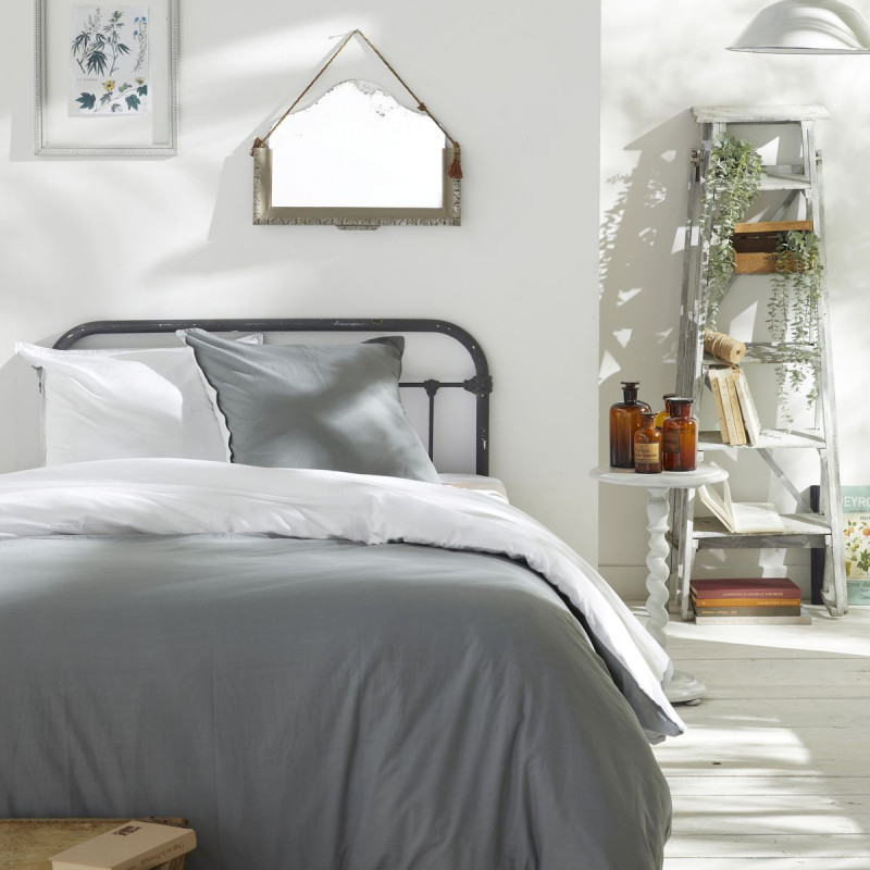 [122123] Parure de lit coton 57 fils gris foncé 240 x 260 cm