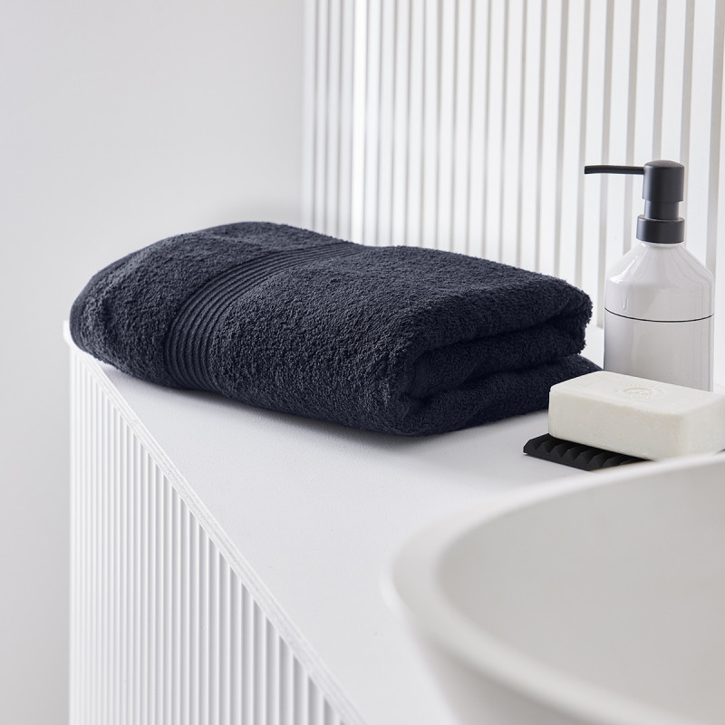 [353162] Serviette coton bleu marine 70 x 130 cm