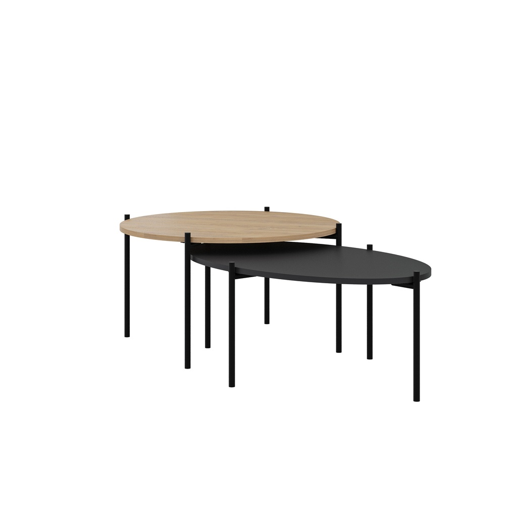 [17020] Tables basses gigognes chêne et noir