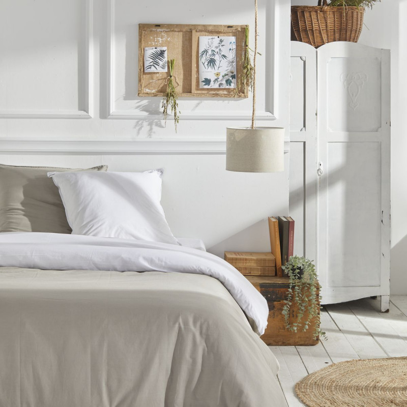 [122099] Parure de lit dune et blanc 220 x 240 cm