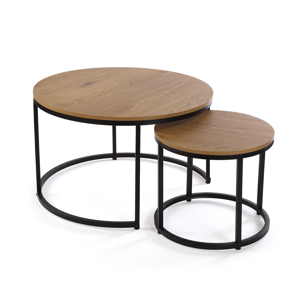 [21300081] Tables gigognes rondes en bois et métal noires
