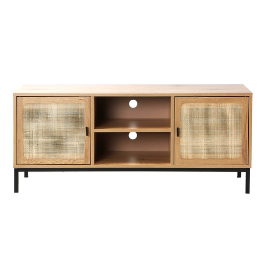 Meuble TV cannage rotin 2 portes 2 niches L. 120 cm