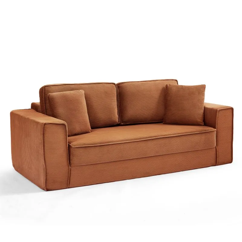 [CNEREB3VC01_724] Canapé droit compressé convertible velours côtelé terracotta 3 places