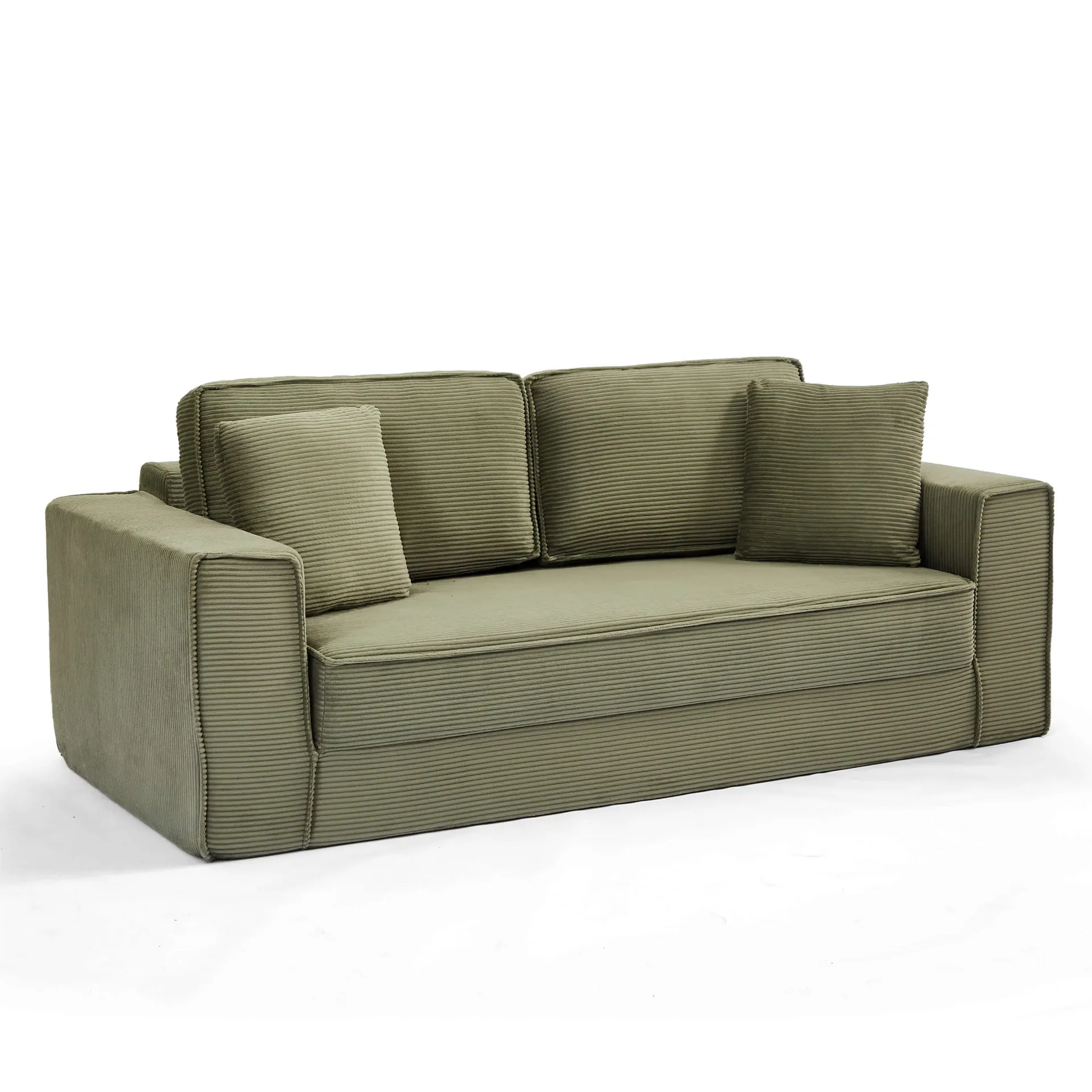 Canapé droit compressé convertible velours côtelé vert 3 places