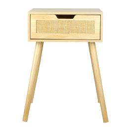 [37045] Table de chevet bois et cannage pin naturel L. 40 cm