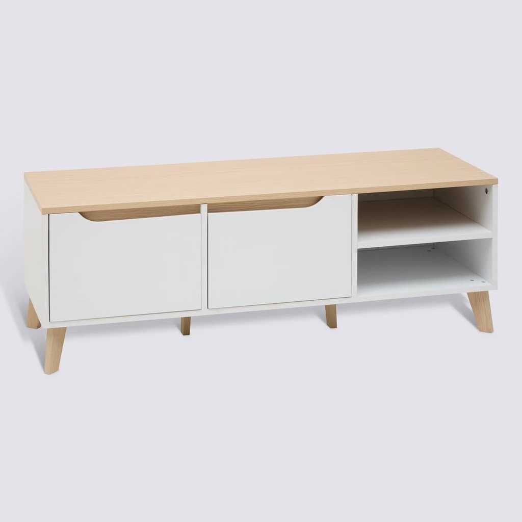 [221014] Meuble TV bas 2 portes L. 120 cm blanc