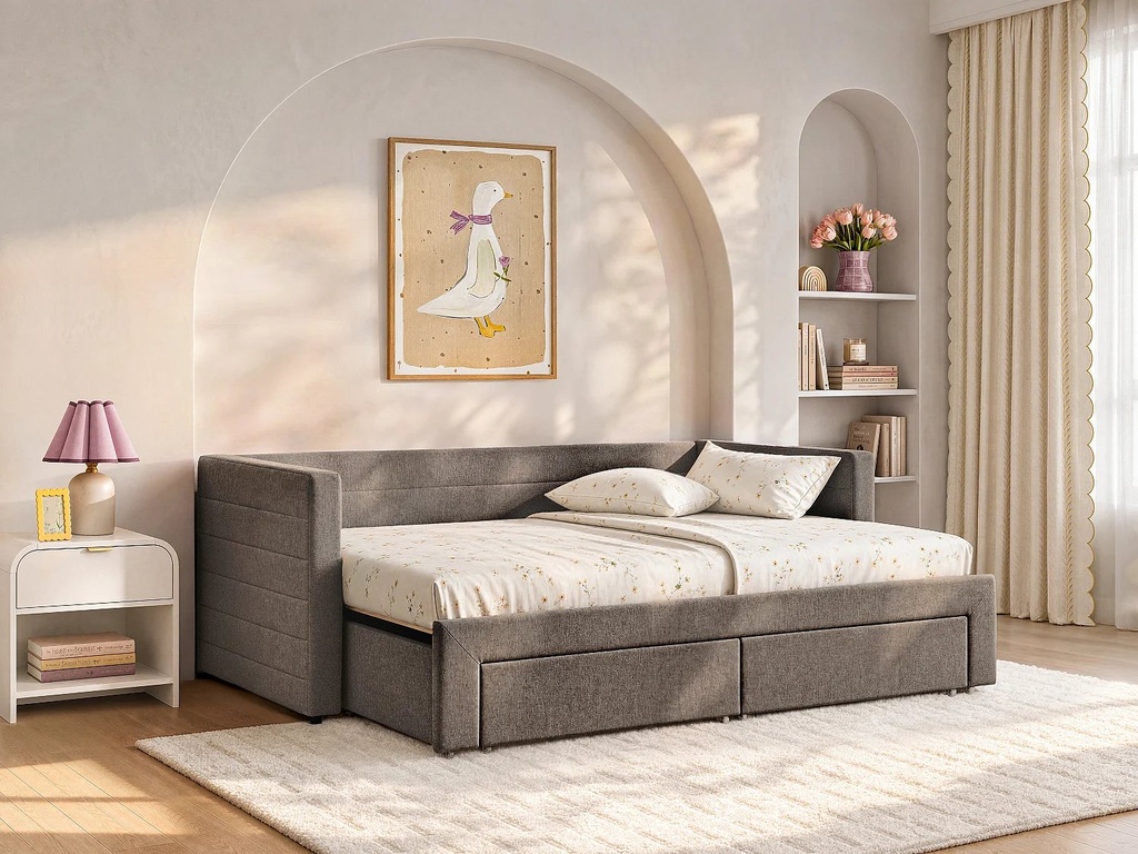 [3329700] Lit banquette gigogne 2x80x200 cm tissu taupe